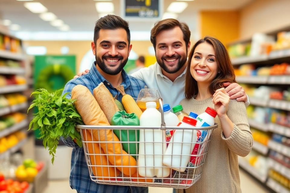 Coș plin cu produse alimentare pentru cumpărăturile săptămânii